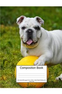 Composition Book 100 Sheets/200 Pages/7.44 X 9.69 In. Wide Ruled/ Bulldog with Yellow Ball