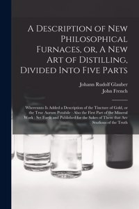 Description of New Philosophical Furnaces, or, A New Art of Distilling, Divided Into Five Parts: Whereunto is Added a Description of the Tincture of Gold, or the True Aurum Potabile: Also the First Part of the Mineral Work: Set Forth and Publish