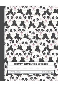 Primary Composition Notebook: Blank Story Paper Journal with Picture Space And Dashed Lines - Draw and Write Exercise Book - Cute Panda Faces Pattern