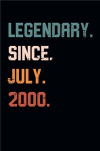 Blank Lined Journal, Notebook, Diary, Planner - Legendary Since July 2000 - 19th Birthday Gift For 19 Years Old Men and Women born in July