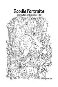 Doodle Portraits Coloring Book for Grown-Ups 1 & 2