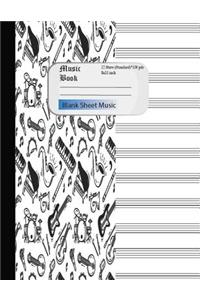 Blank Sheet Music 12 Staves Music Manuscript Paper Notebook 100 page 8.5x11 inch