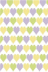 Stitched hearts in yellow lime and purple