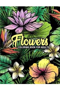 Flowers: Coloring Book for Adults: Adult Coloring Book with Fun, Easy, and Relaxing Coloring Pages - Featuring 45 Beautiful Floral Designs for Stress Relief,