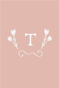 T: Monogram initial medium-lined notebook. Pink and white diary.