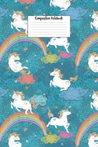 Composition Notebook: Cool Unicorn Dance Pattern 6 X 9 Wide Ruled Paper Notebook, Appreciation, Quote Journal, Diary, Unique Inspirational Gift for Friend or Teacher, Beginning or End of School Year, Retirement, Birthday, Gratitude Present - Rainbo