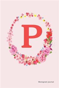 Monogram Journal - Initial P (Pink Flower)