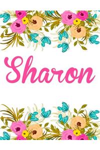 Sharon: Personalised Sharon Notebook/Journal For Writing 100 Lined Pages (White Floral Design)