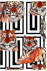 Notebook: Cute Tiger Notebook/Journal for Adults/Children Animals Lovers to Writing (6x9 Inch. 15.24x22.86 cm.) Lined Paper 120 Blank Pages (WHITE&BLACK&ORANG