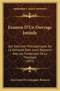 Examen D'Un Ouvrage Intitule
