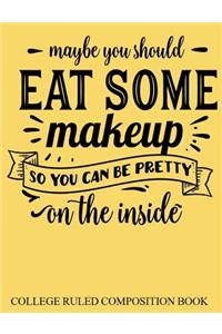 College Ruled Composition Book Yellow Maybe You Should Eat Some Makeup