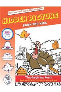 Hidden Picture Book for Kids, Thanksgiving Hunt Seek And Find Coloring Activity Book