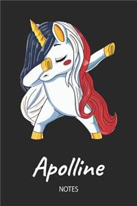 Apolline - Notes: Noms Personnalisé Carnet de notes / Journal pour les filles et les femmes. Licorne qui dab aux cheveux aux couleurs du drapeau français. Accessoires