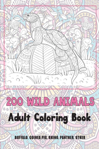 200 Wild Animals - Adult Coloring Book - Buffalo, Guinea pig, Rhino, Panther, other