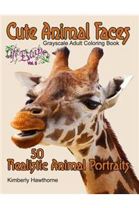 Cute Animal Faces Grayscale Coloring Book for Adults