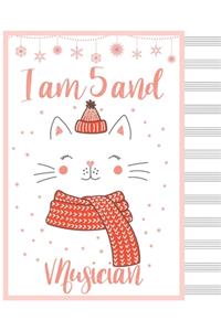 I am 5 and musician blank sheet music manuscript paper cat notebook christmas gift Notebook Matte