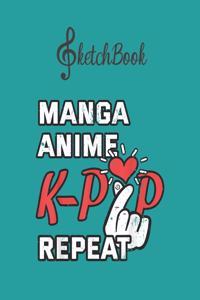 SketchBook: Manga Anime T Kpop Otaku Music Korean Japanese Gift Blank Kpop Sketchbook for Girls Teens Kids Journal College Marble Size UnLined Notebook 110 Page