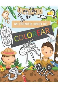 mi primer libro de colorear abc 123: libro de colorear . aprendamos coloreando los números, las letras, forma geométricas y unas hermosas ilustraciones de animales del bosque tamaño (8,