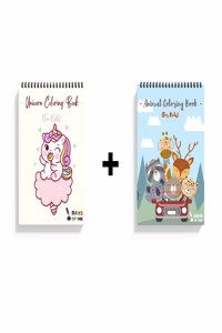 Rays Of Ink Coloring Book Combo For Kids | 4-9 Years | Best Gift To Children For Drawing, Painting | Recycled 120 Gsm Thick Paper | Set Of 2 (Unicorn And Animal)
