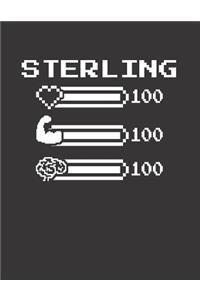 Sterling: Pixel Retro Game 8 Bit Design Blank Composition Notebook College Ruled, Name Personalized for Boys & Men. Gaming Desk Stuff for Gamer Boys. Funny Co