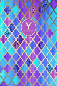 Monogram Journal y - Personal, Dot Grid - Blue & Purple Moroccan Design