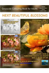 Next Beautiful Blossoms - Grayscale Colouring Book for Adults (Low Contrast)