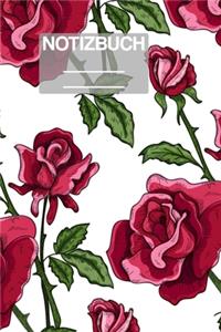 Notizbuch A5 Muster Zeichnung Rosen Rose Rot Dorn Pflanze Flower