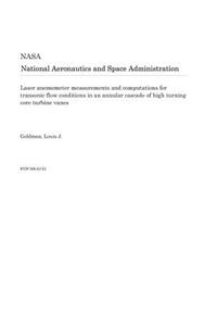 Laser Anemometer Measurements and Computations for Transonic Flow Conditions in an Annular Cascade of High Turning Core Turbine Vanes
