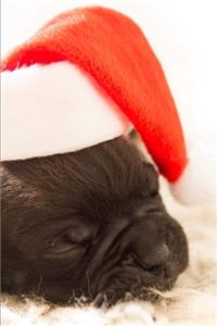 Sleepy Puppy Wearing a Santa Hat Journal