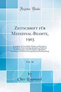 Zeitschrift Fï¿½r Medizinal-Beamte, 1903, Vol. 16: Zentralblatt Fï¿½r Gerichtliche Medizin Und Psychiatrie, Fï¿½r ï¿½rztliche Sachverstï¿½ndigenthï¿½tigkeit in Unfall-Und Invaliditï¿½tssachen, Sowie Fï¿½r Hygiene, ï¿½ffentliches Sanitï¿½tswesen, Me