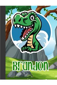 Brandon: Wide Ruled Composition Notebook Dinosaur Boys Kids Personalized Journal for School Supplies - 110 pages 7.44x9.269