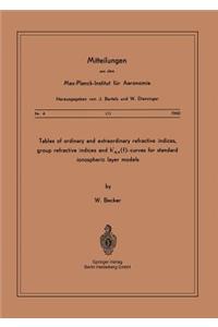 Tables of Ordinary and Extraordinary Refractive Indices, Group Refractive Indices and H'O, X(f)-Curves for Standard Ionospheric Layer Models
