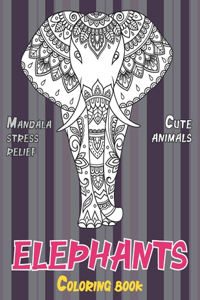 Coloring Book Cute Animals - Mandala Stress Relief - Elephants
