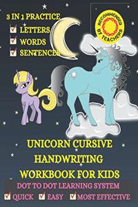 Unicorn Cursive Handwriting Workbook for kids