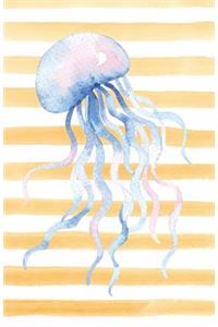 Blue Jellyfish Watercolor Stripe Journal, Dot Grid