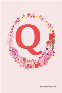 Monogram Journal - Initial Q (Pink Flower)