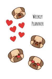 Weekly Planner: Two Year Undated Weekly Planner, Adorable Pug Design with Pug Emojis in Interior with Space for Notes