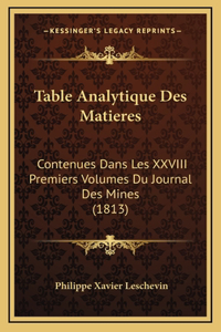 Table Analytique Des Matieres