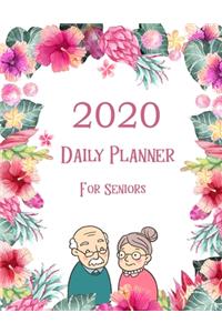 Daily Planner for Seniors 2020: Large print calendar-Low vision planner weekly and monthly appointment-elderly big print organizer with pink floral frame cover