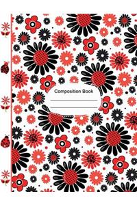 Ladybugs Cute Flowers Hearts Composition Notebook 5x5 Quad Ruled Paper