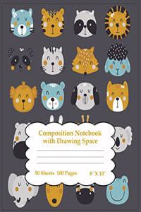 Composition Notebook with Drawing Space: Cute Animals Theme for Elementary School Age Kids