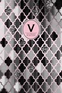 Initial V Monogram Journal - Dot Grid, Moroccan Black, White & Blush Pink