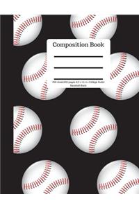 Composition Book 200 Sheet/400 Pages 8.5 X 11 In.-College Ruled Baseball-Black