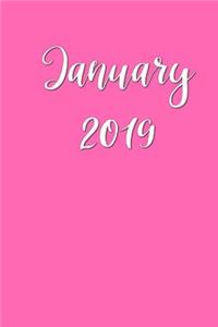 January 2019 Monthly Planner Pink White Fancy Font