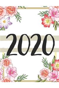 2020: Custom Design Pretty Floral 2020 Planner Dated Journal Notebook Organizer Gift - Daily Weekly Monthly Annual Activities Calendars Notes To Do Lists 