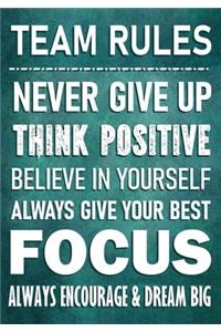 TEAM RULES - Never Give Up - Think Positive - Believe In Yourself - Always Give Your Best - Focus