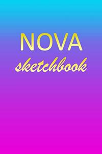 Nova: Sketchbook - Blank Imaginative Sketch Book Paper - Pink Blue Gold Custom Letter N Personalized Cover - Teach & Practice Drawing for Experienced & As