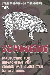 Malbücher für Erwachsene für Frauen mit Bleistiften in der Hand - Stressabbauende Tiermotive - Tier - Schweine