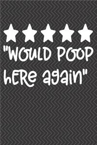 Would Poop Here Again: Funny Poop Notebook (Gifts for Poop)