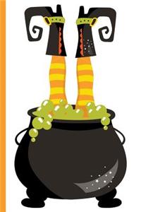 Witch Upside Down in Cauldron with Bubbling Brew